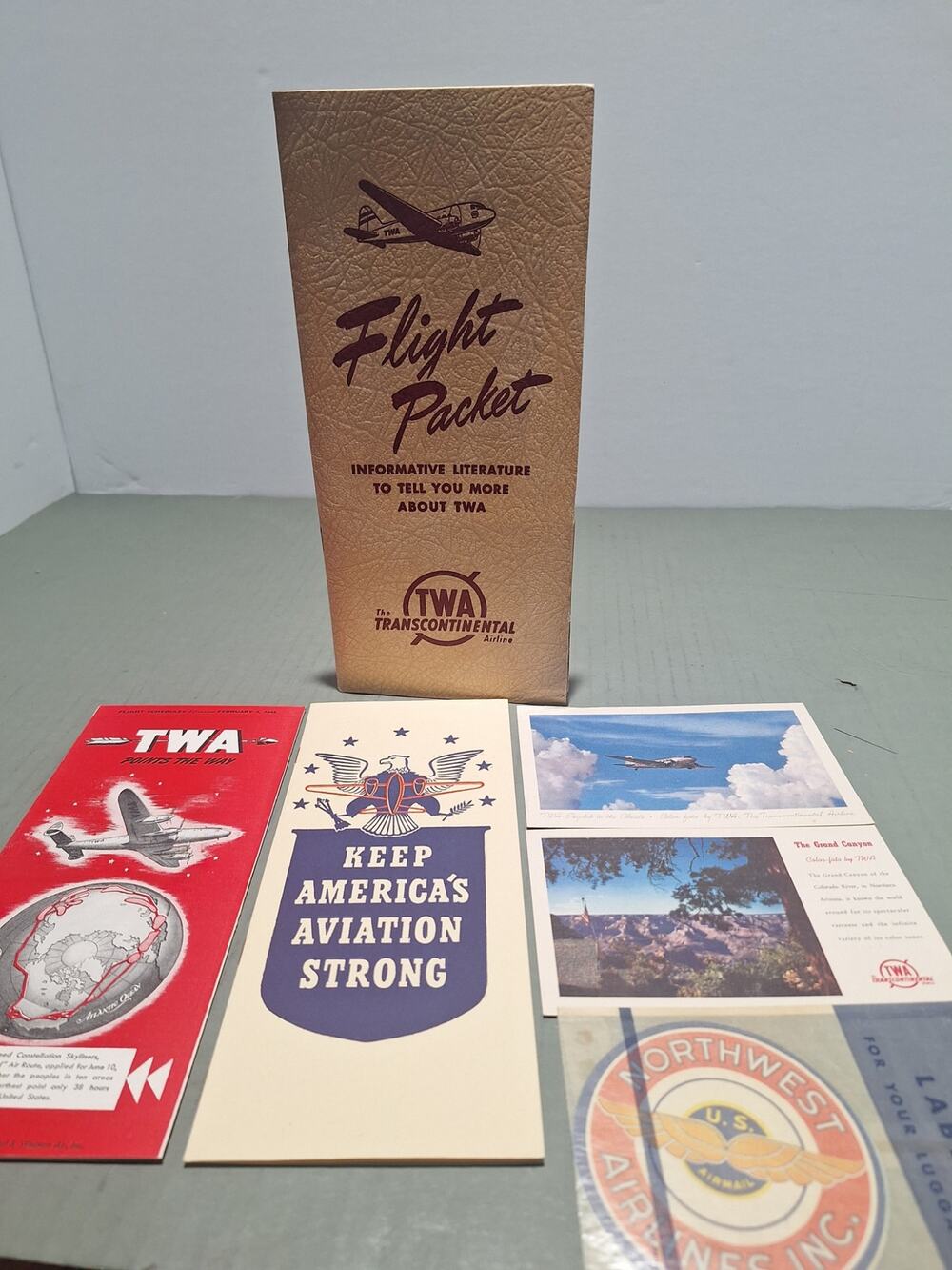 TWA 1945 Flight Packet COMPLETE WWII Airline Ephemera ATA Airmail Set- VG+